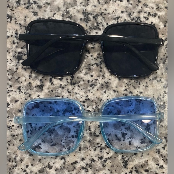 Wide Framed Sunglasses Anti UV PC Protection Black and Blue Frames - Picture 3 of 10